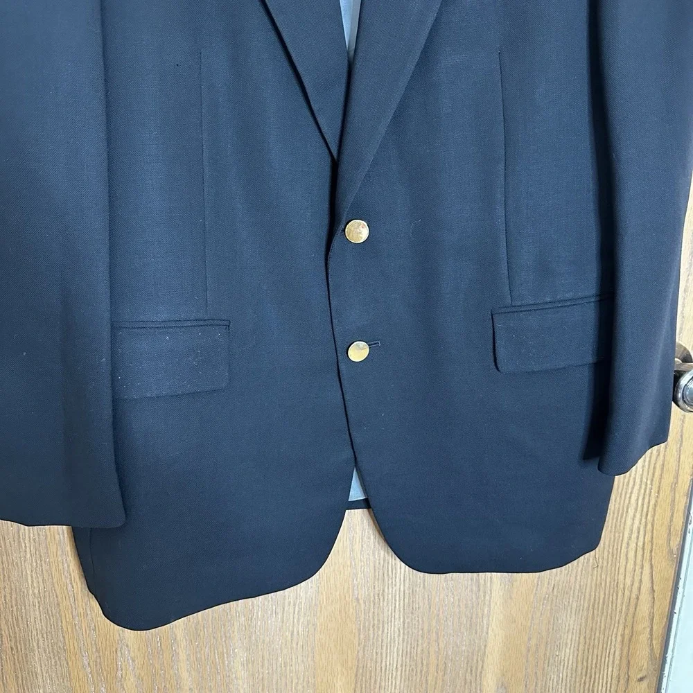 Hilton Men's Sports Jacket Sz 44R‎ 100% Wool Tessuto Lessona Gold Buttons Black
